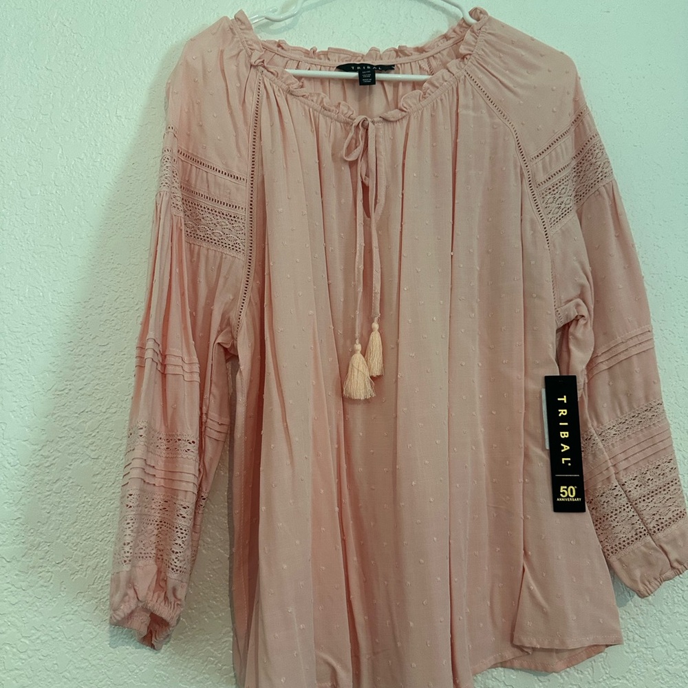 Tribal Pink Relaxed Tie Front Blouse